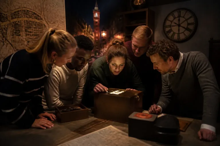 collega’s lossen samen een puzzel op in een sfeervolle escape room in groningen